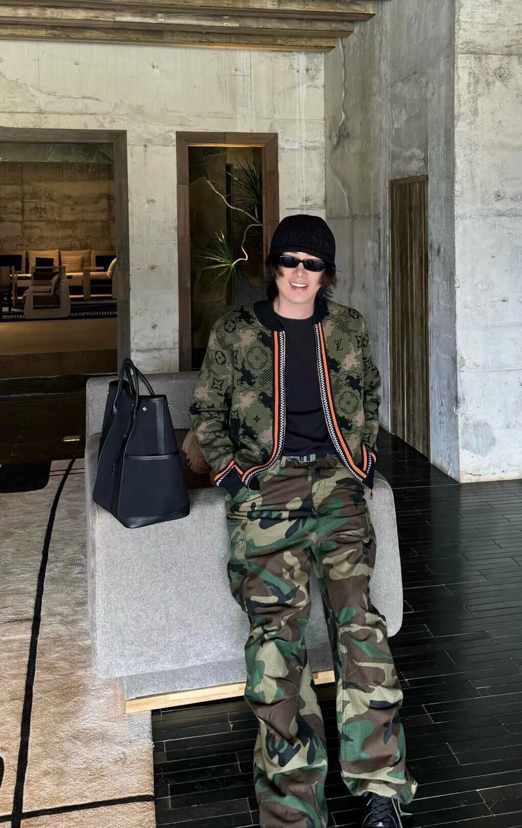 Louis Vuitton/Louis Vuitton 24Fw Western denim jacquard camouflage knitted jacket
